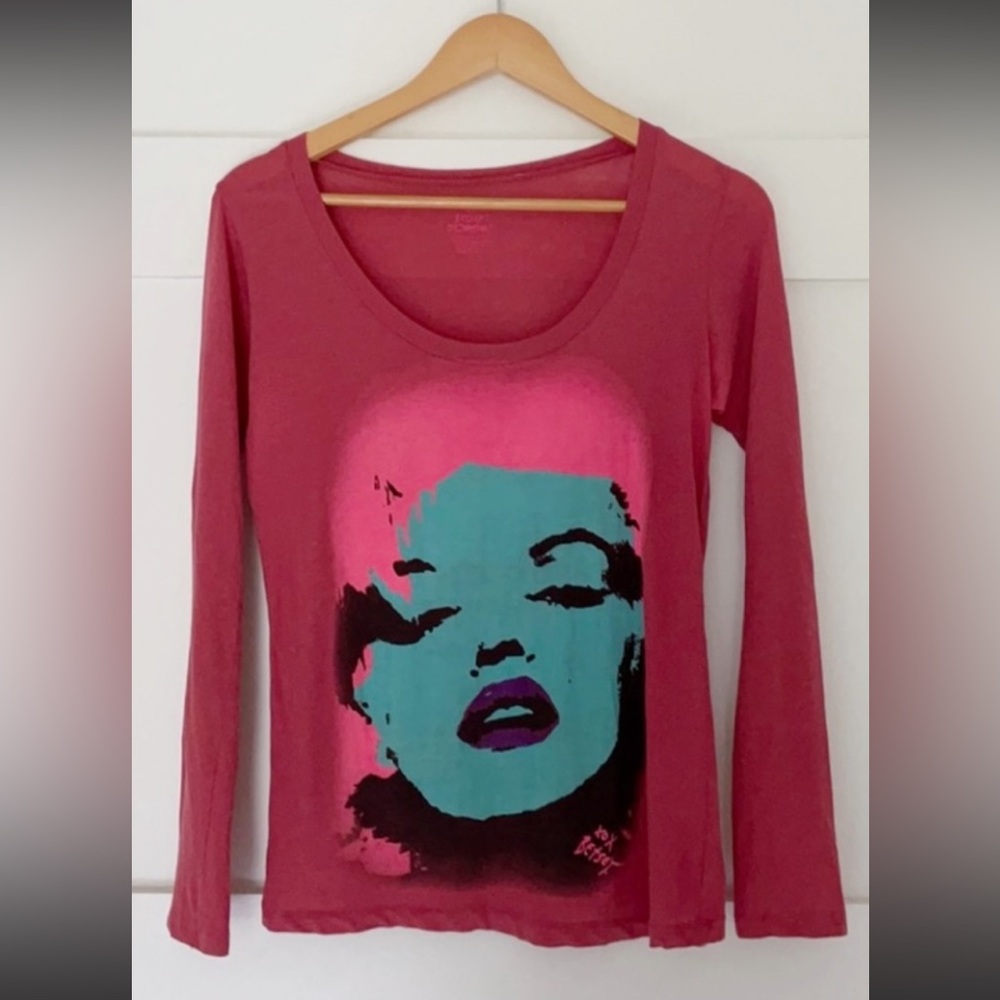 Betsey Johnson Pink and Teal Graphic Long Sleeve Tee